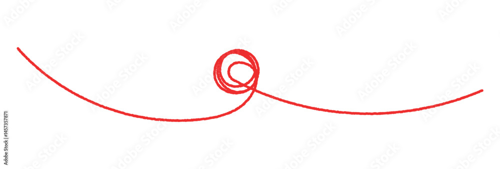 Poster red thread looped in a circle form, symbolizing vector, tangled banner with scribbled circle hand dr