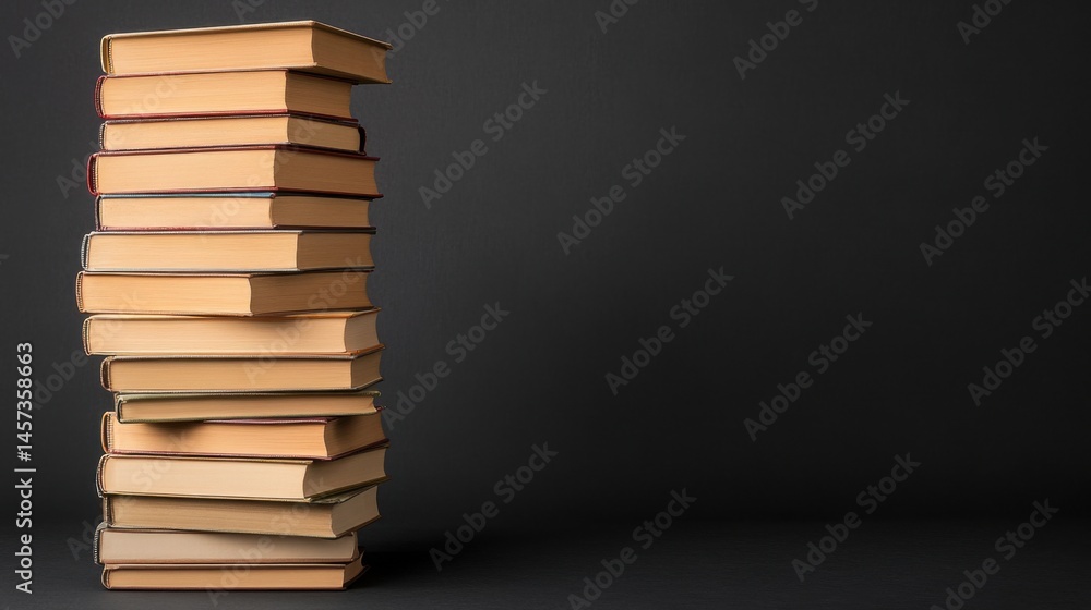 Poster stack of vintage books on a dark background with subtle depth and texture