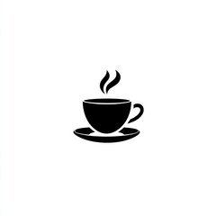 Fototapeta premium Stylized black coffee cup with steaming contents sits on a saucer in center