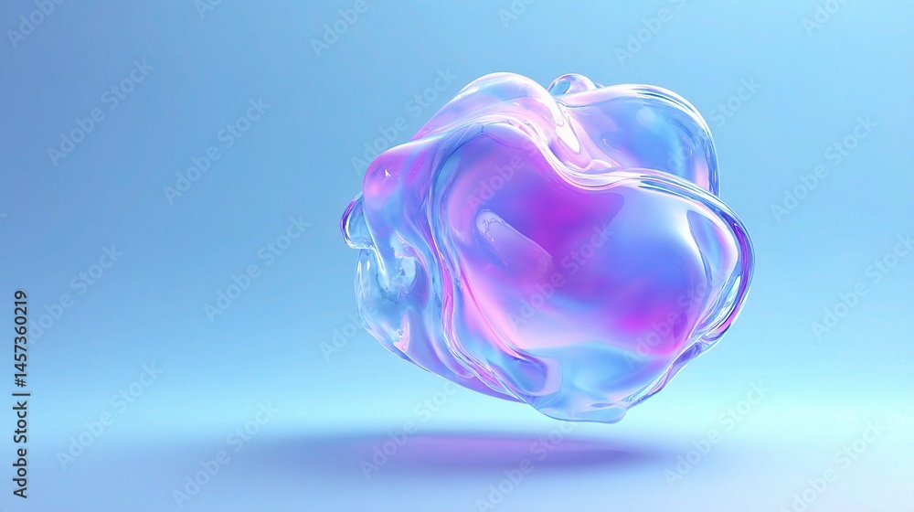 Poster floating liquid blob in blue and purple gradient with 3d effect