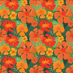 Nasturtium flowers abstract irregular streamlined shape. Summer season bloom pattern. Organic floral nature background in vintage style. Vector drawing print for texture, wallpaper, fabric and textile