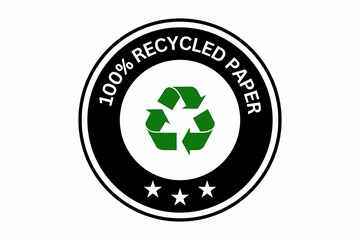 100% recycled paper stamp, lebel, icon, tag, sign, Recycled Paper vector stamp for paper packaging and boxes.eco logical, 