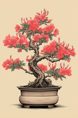 Naklejka premium An isolated azalea bonzai pot flower bonsai plant.