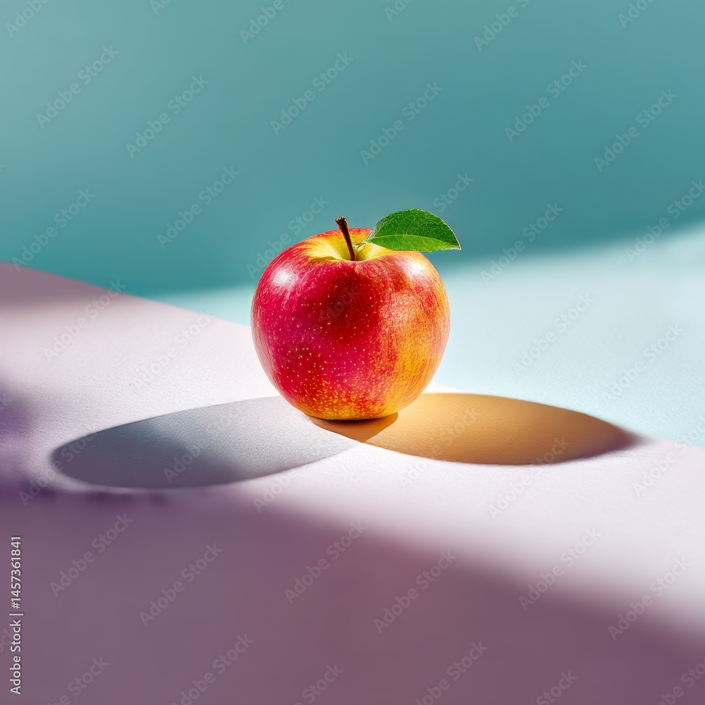 Leinwandbilder a single red apple on a colorful background with soft shadows creates a still life with emphasis on 