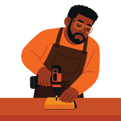 Carpenter Using Cordless Drill in Workshop Illustration
