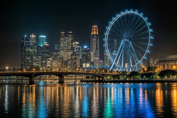 Naklejka premium skyline at night concept concept de la ligne d'horizon la nuit concepto de skyline nocturno