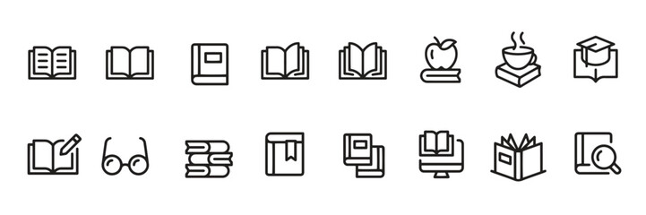 Education and Reading Line Icons Set Books, Study, Learning Tools