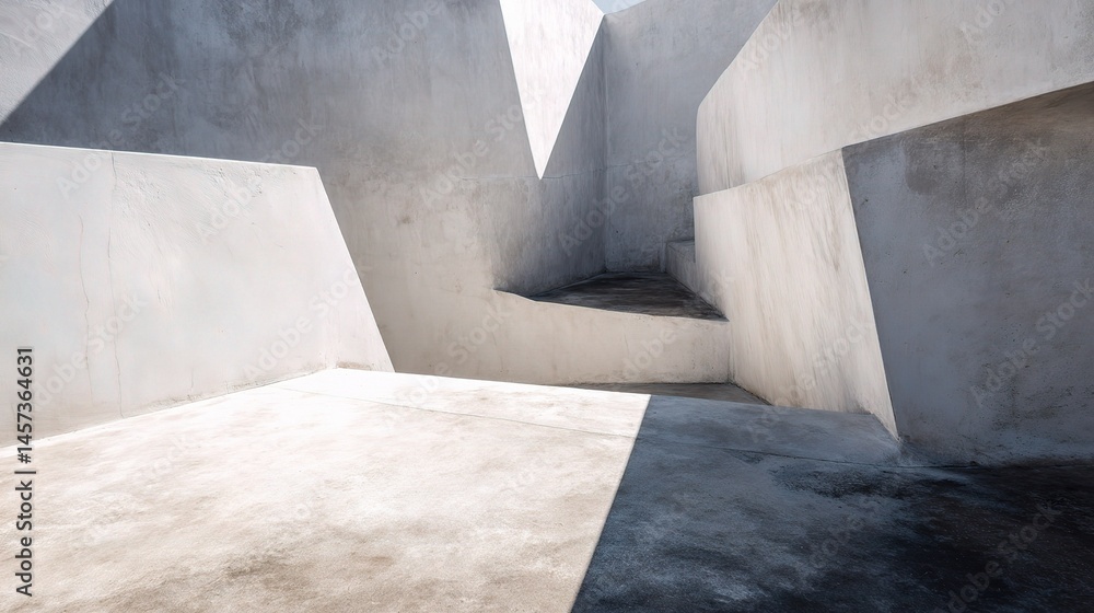 Poster abstract architecture with intersecting white walls and shadows