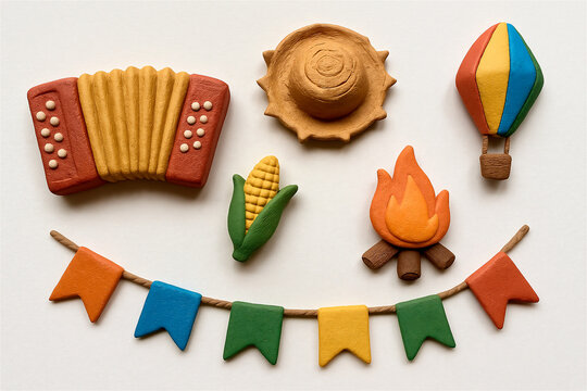 Decora&ccedil;&atilde;o junina feita com massa de modelar colorida