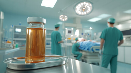 Surgical staff using medical vial in a modern operating room  