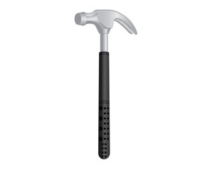 Vector design of a hammer made of iron with a handle made of hard black rubber, useful for hitting an object such as a nail or pulling out a nail with its head.