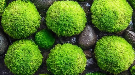 Crystal clear closeup of moss covered rock along mountain stream vivid green lush natural textures sharp clean flowing water scene