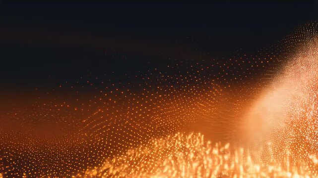 Pulsating amber and copper light waves flow across a dark background with glowing twinkles, creating a dynamic futuristic animation with fast strobe transitions