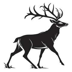 Obraz premium Stylized deer silhouette digital illustration featuring bold antlers in a graphic, minimalist style on a white background — perfect for nature prints, logos, tattoos, and decor