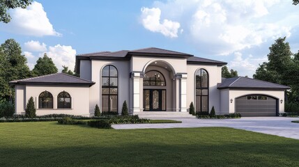 Fototapeta premium Modern luxury home exterior with arched windows