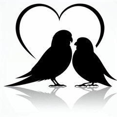 vector silhouette of a lovebird sitting closely with another, heart-shaped composition, minimal vector art, white background 