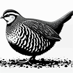 vector silhouette of a partridge bird on ground, short and round body, clean lines, white background 
