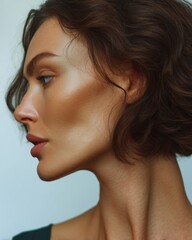 Fototapeta premium jawline and chin highlighted with light, pastel cream