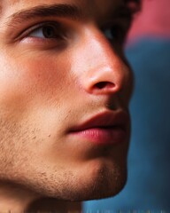 jawline and chin highlighted with light, pastel cream