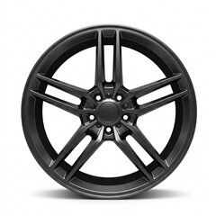 Black alloy car wheel rim isolated on white background.