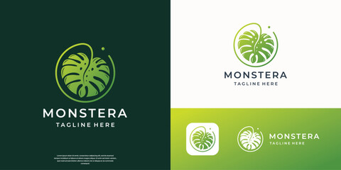gradient inspiration monstera leaf logo design template.