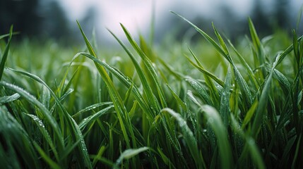 Obraz premium Close-Up View of Fresh Green Grass Field with Soft Background Blur