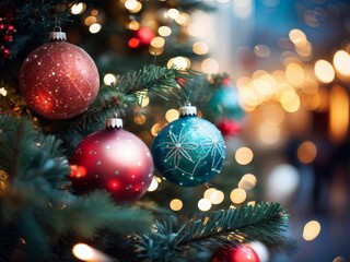 christmas tree with balls, garland