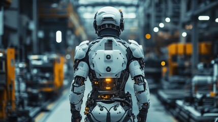 Naklejka premium Futuristic robot in a factory