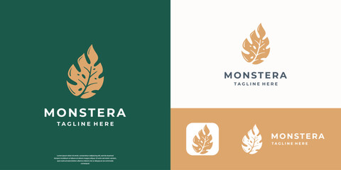 leaf nature logo monstera icon design template flat vector