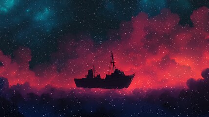anime ship sailing through ocean of stars