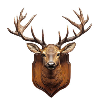 A majestic deer head mount on a wooden plaque a beautiful hunting trophy