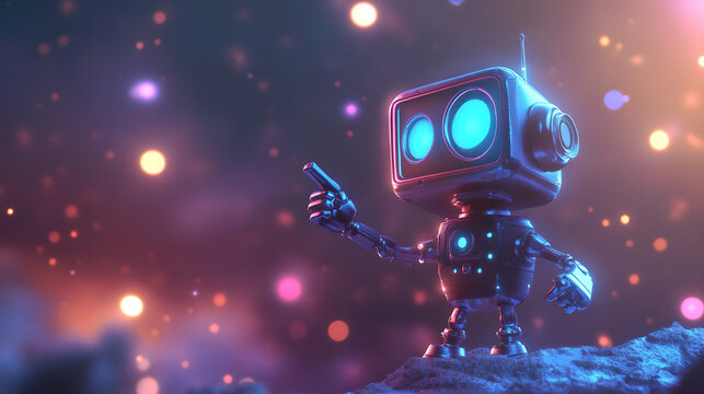 Futuristic Robot Exploring a Mystical Alien Landscape Under Starry Sky