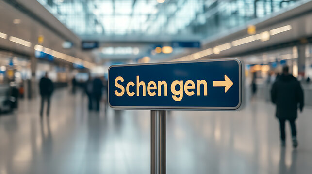 Schengen Area Sign at Airport. Navigating international travel with clear signage. Seamless border crossings made easy for travelers.