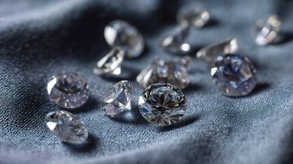 Flat Lay of Lab Grown Diamonds on Blue Velvet Cloth