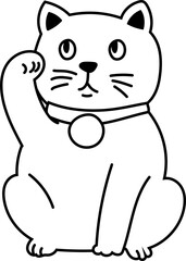 Maneki Neko - Japanese cultural icon in black and white line art, perfect for heritage-themed design and illustration