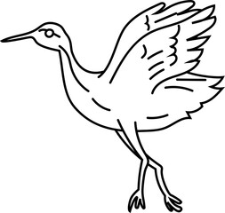 Crane - Japanese cultural icon in black and white line art, perfect for heritage-themed design and illustration