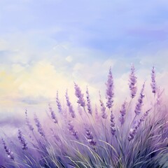 Painting of lavender border outdoors blossom flower.