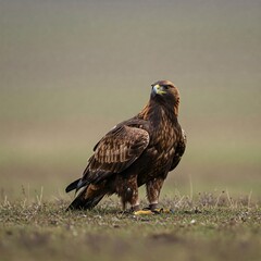 Majestic golden eagle with brown feathers, yellow talons, and sharp beak