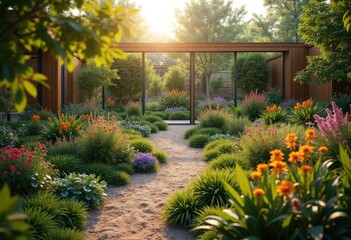 sustainable garden design featuring native plants creating eco friendly green spaces thriving biodiversity natural habitats, ecology, landscape, flora