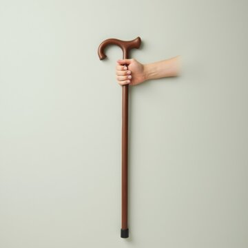 Folded hands on a cane, centered with a plain light background and plenty of copy space for design or text.
