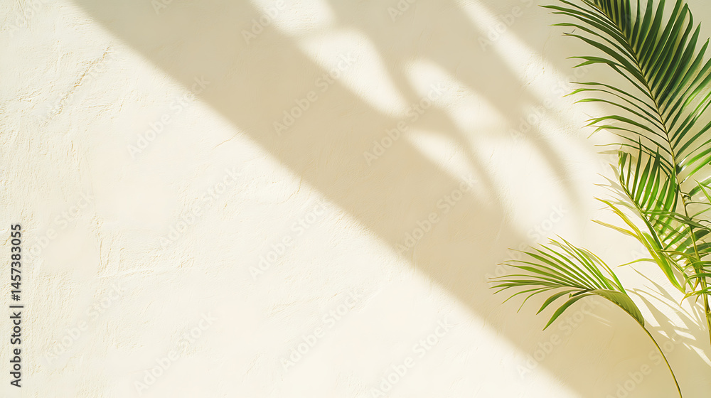 Poster sunlit wall with palm leaves. abstract background featuring light and shadow. nature-inspired and se