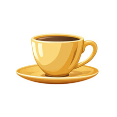 Fototapeta premium A golden cup of coffee sits on a matching saucer a warm beverage on a dark background