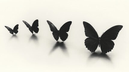 Silhouette butterflies in flight, gradation of sizes
