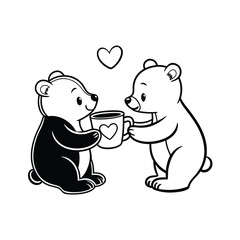 baby and teddy bear line art two vector art silhouette