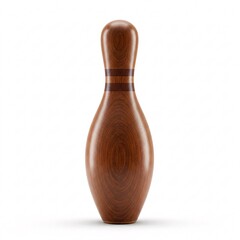 Wooden bowling pin with two red stripes in the middle, isolated on white