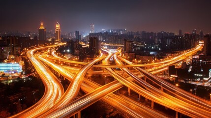 Obraz premium Illuminated highway overpasses in a city at night