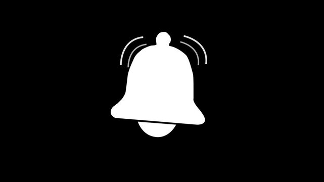 Glowing notification bell animation icon alert notice warning signal ring on black background.Turns Notifications On Bell hanging bell alert ring Icon Isolated. bell icon Alert social media.4k