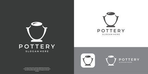 Pottery logo design handmade, creative traditional mug craft sign concept.