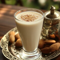 Sbye sweet thickened drink made from the milk of almonds or sesame seeds often served as a dessert drink