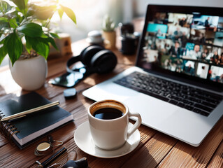 Remote Work Setup: Coffee and Video Conference